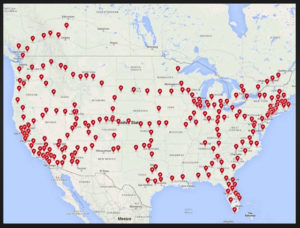 Distribution of Tesla Supercharging stations (2016)